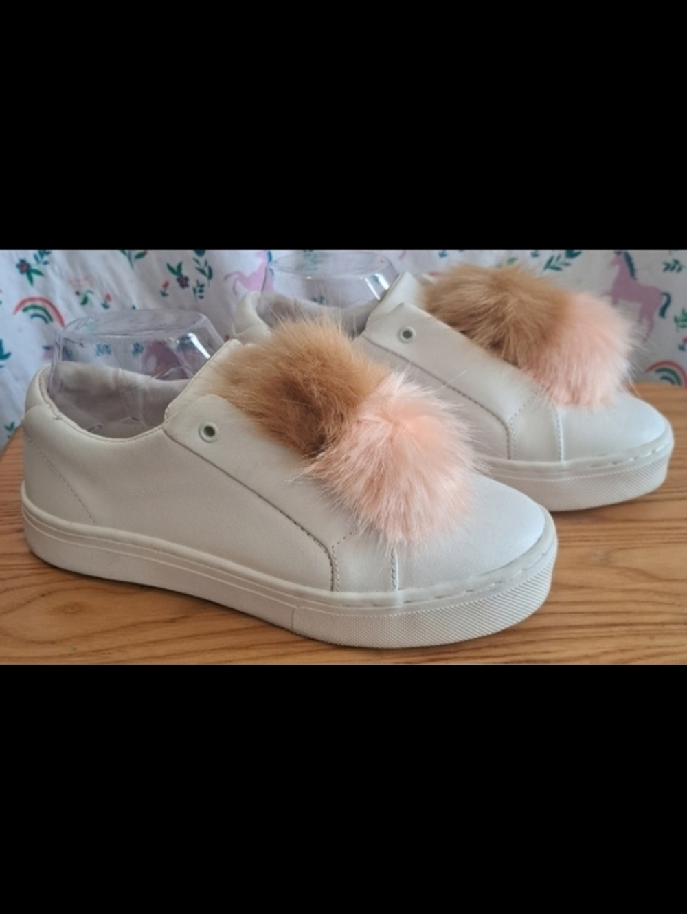 EUC Sam Edelman Leya White Leather Boho Neutral PomPom Slide Sneaker Shoe SZ 7.5